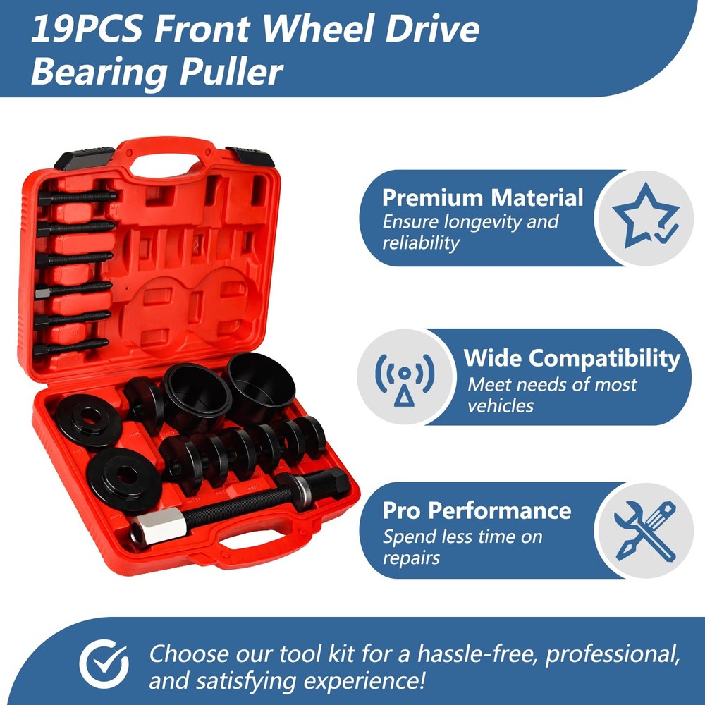 19PC Front Wheel Bearing Press & Puller Set FWD Installation Removal Master Kit