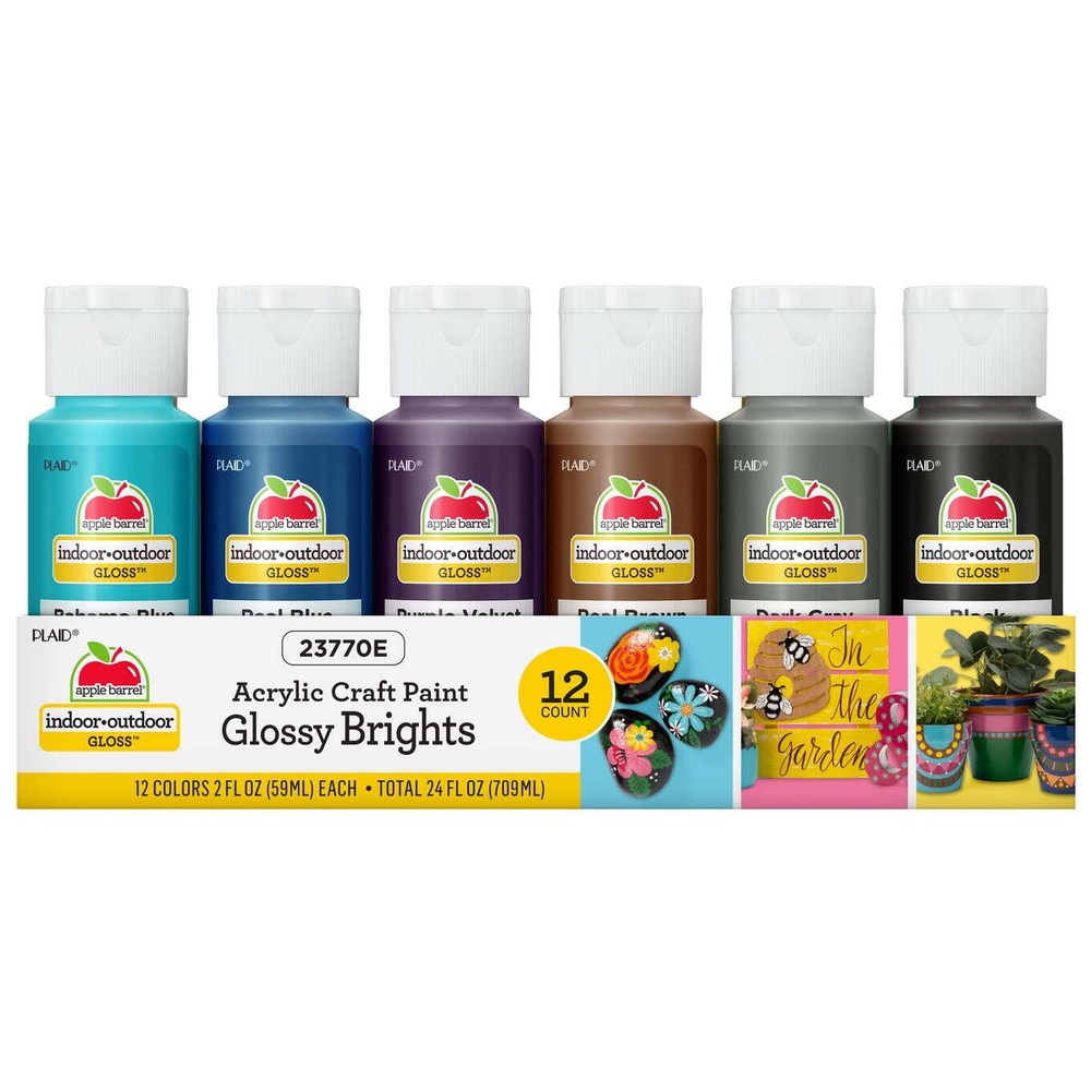 Gloss Acrylic Craft Paint Set, 12 PC, Glossy Brights
