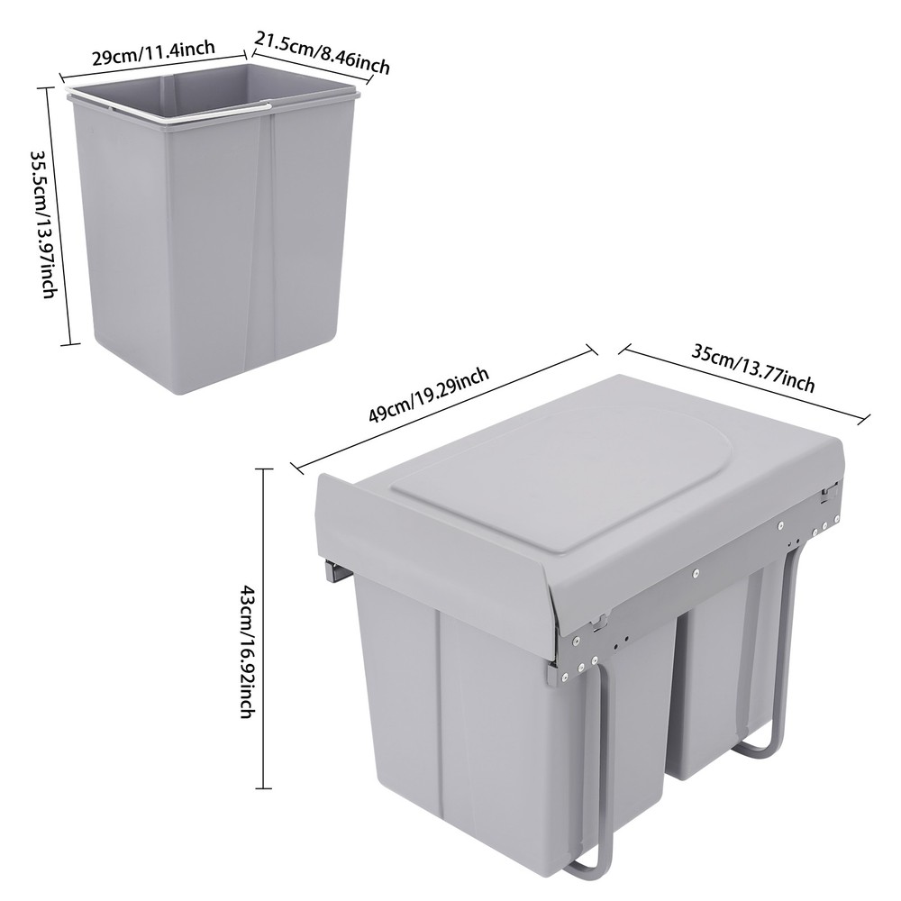 Pull Out Trash Kitchen Under Cabinet Waste Container Double Garbage Can 40L