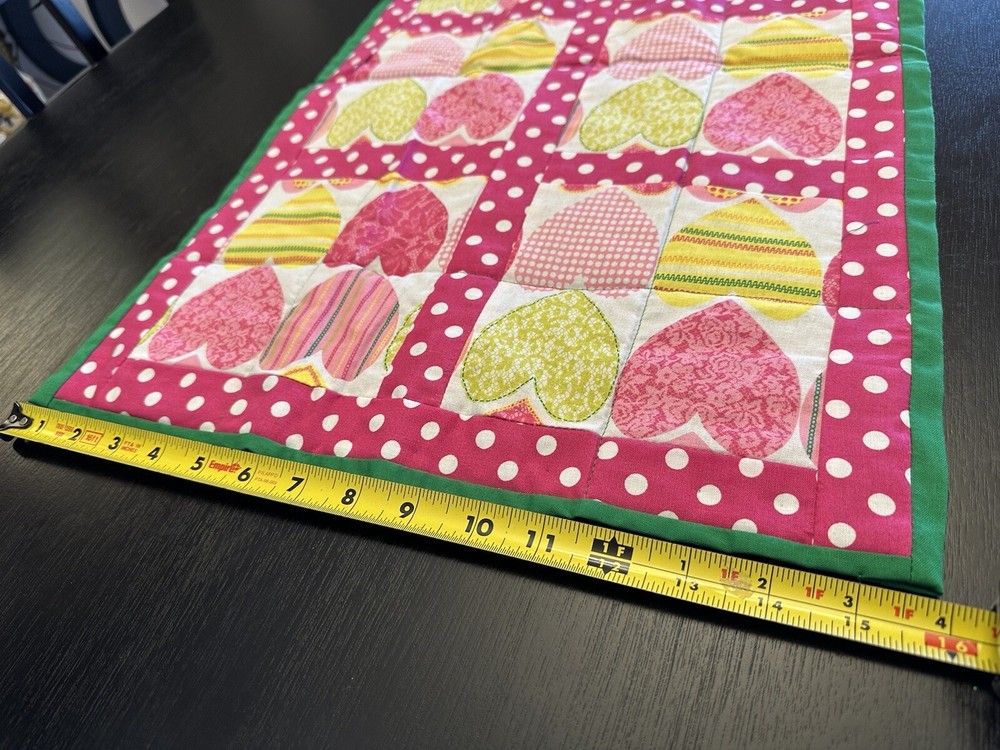 Handmade Quilted Hearts and Polka Dots Table Runner 51”x16"