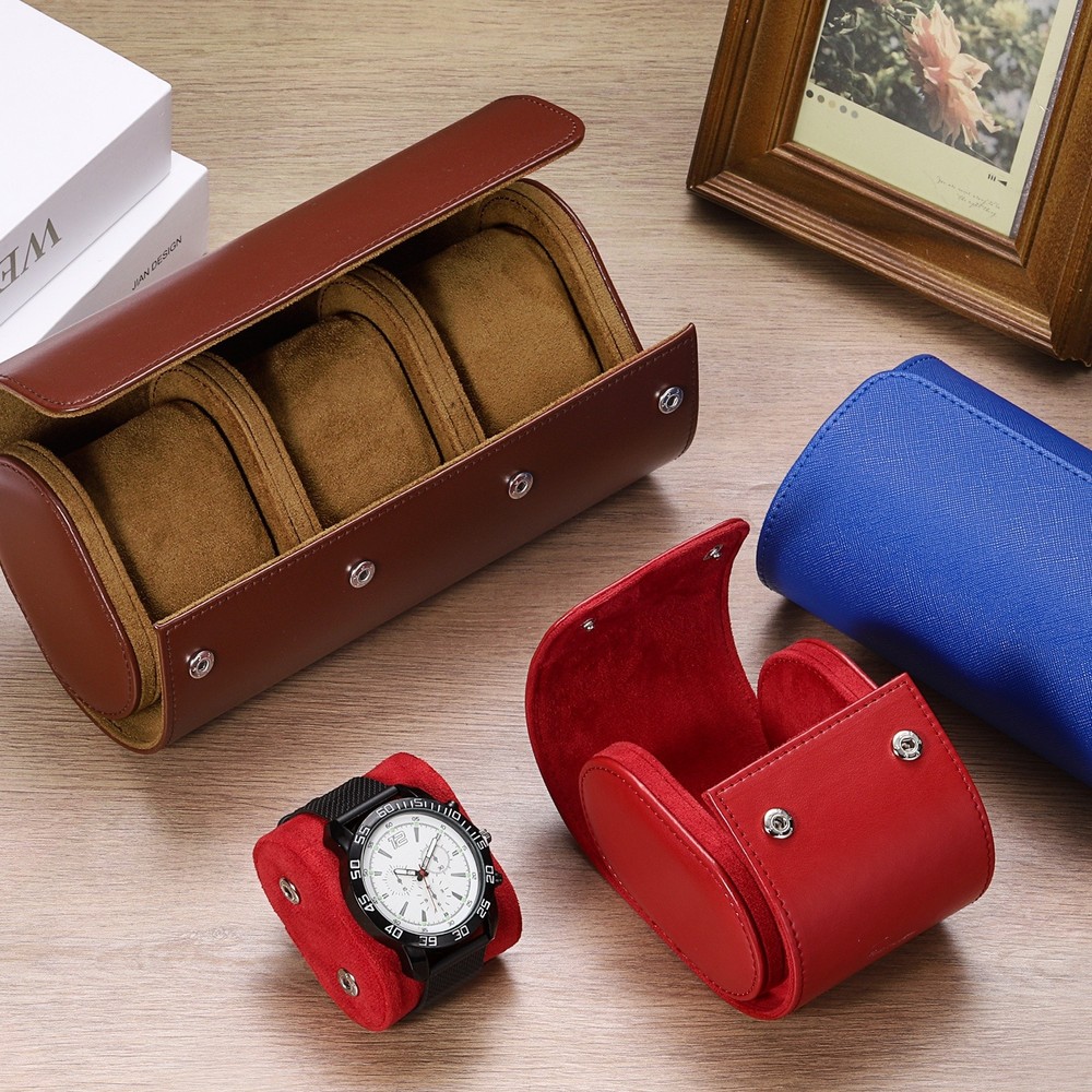 Watch Roll Travel Leather Case, Portable Single Watch Roll Box Black