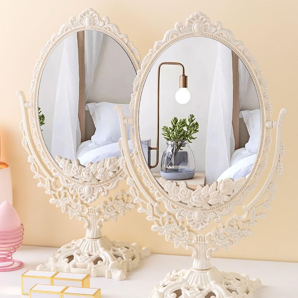 Double Sided Tabletop Makeup Mirror, Oval Swivel Desktop Stand Mirror, 360 De...