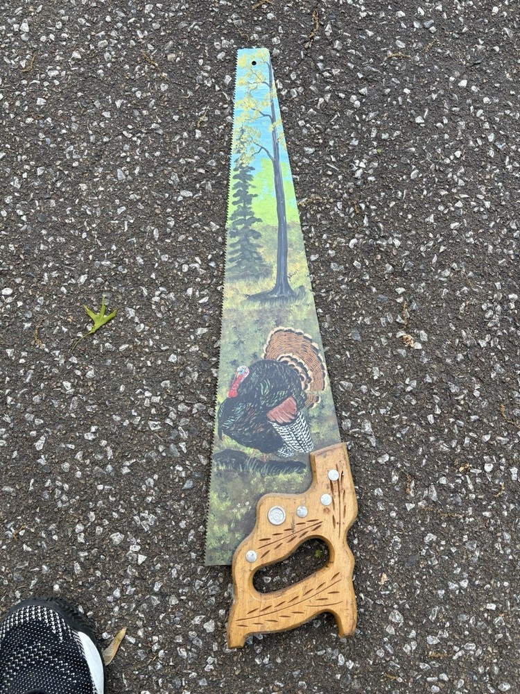 Hand Painted Saw Blade Wooded Handle Turkey