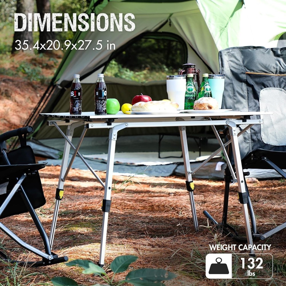 Adjustable Folding Camping Table with Rolling Aluminum Top - 35.4"