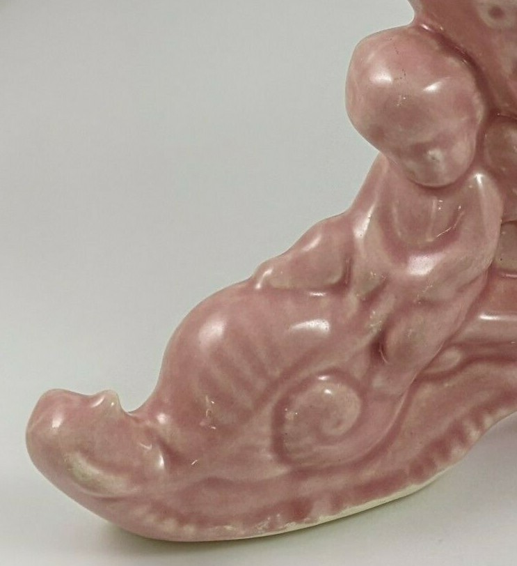 Vintage McCoy Pottery Angel Riding Snail Pulling Shell Cart Planter