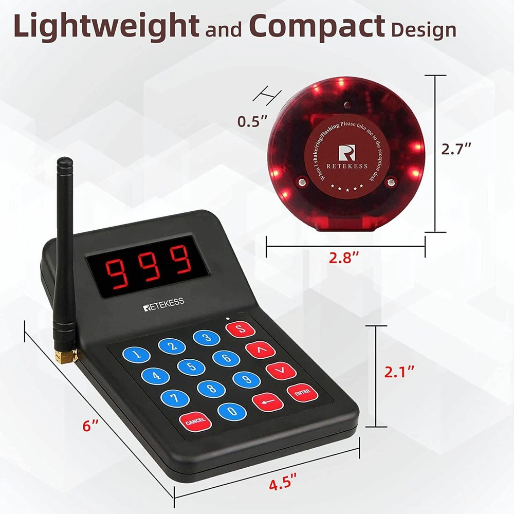 T119 Restaurant 10 Coaster Pagers Guest Wireless Paging Queuing Calling System