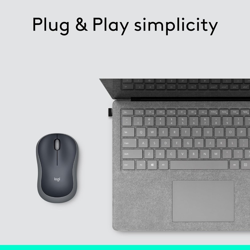 M185 Wireless Mouse - Ambidextrous Design, 1000 DPI Optical Tracking, Swift Grey