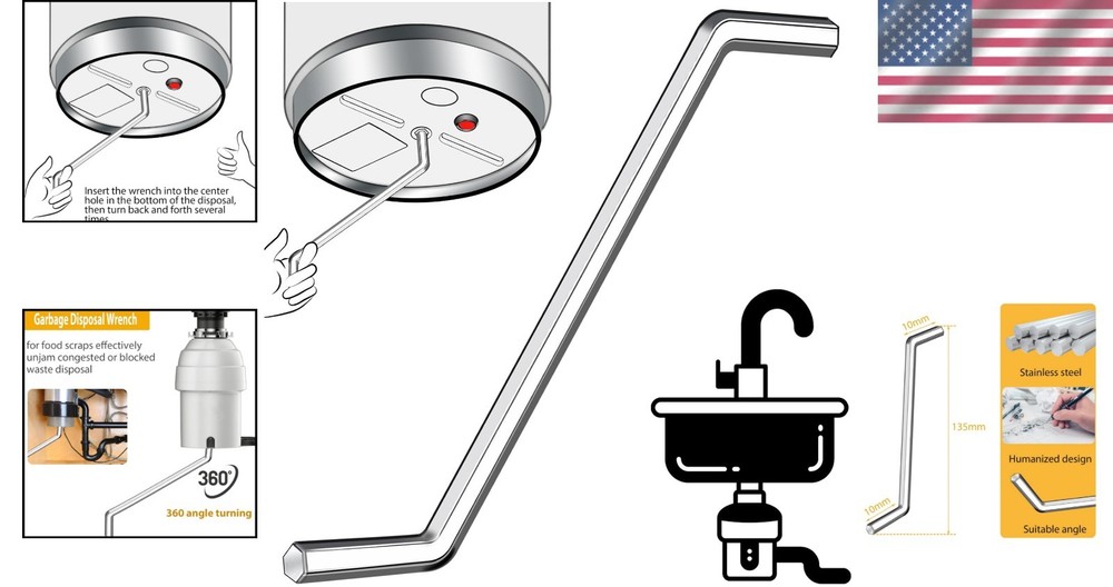 Heavy-Duty Garbage Disposal Wrench for Efficient Un-Jamming of InSinkErator