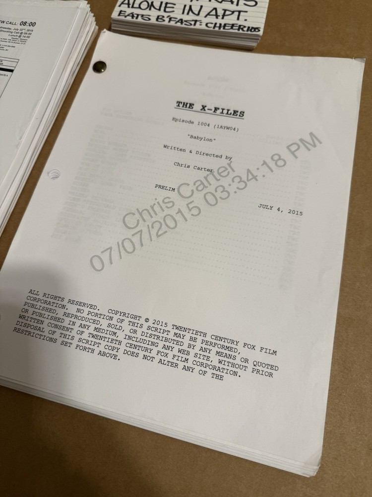 The X Files Original Chris Carter Script Call Sheets Sides Prop TV