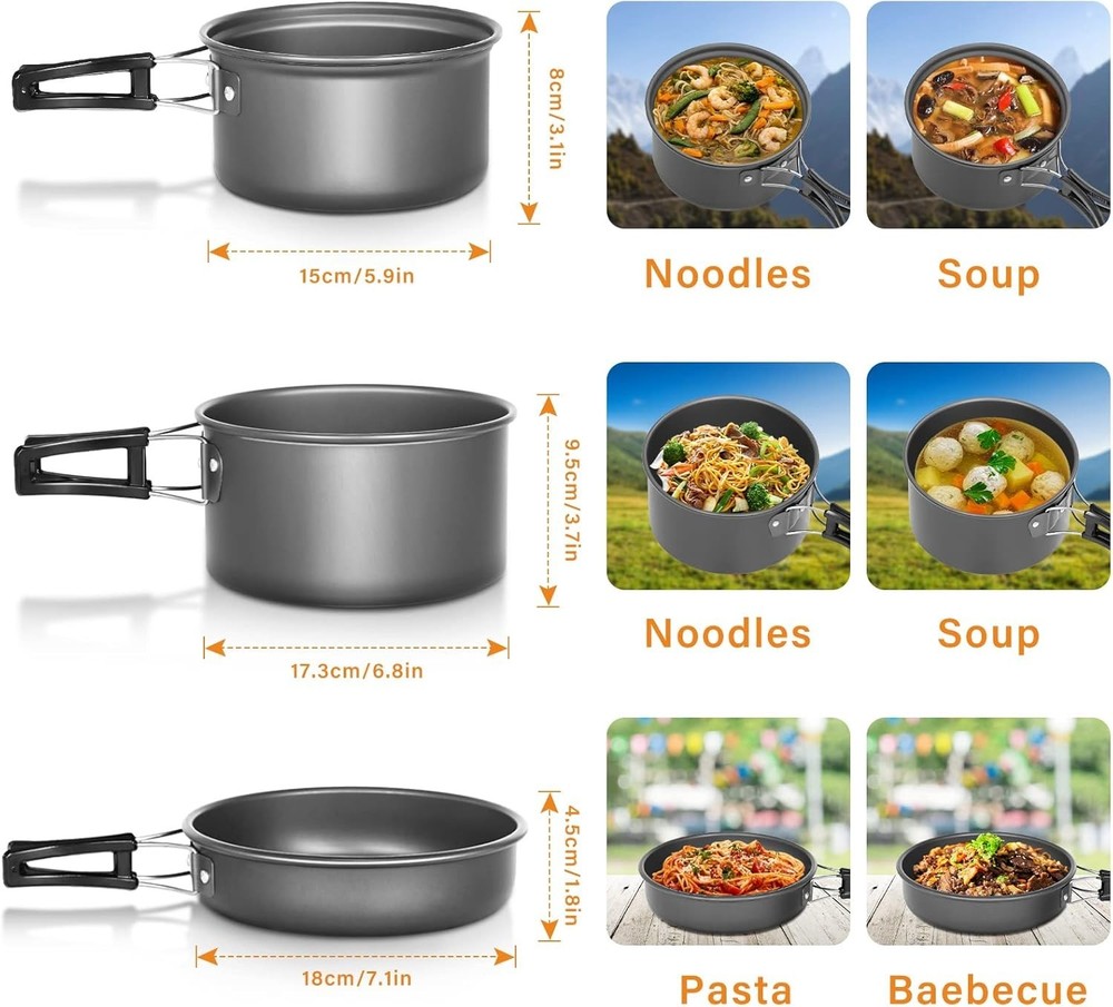 10pcs Camping Cookware Set Non-Stick Lightweight Stackable Pots Pans with Bag