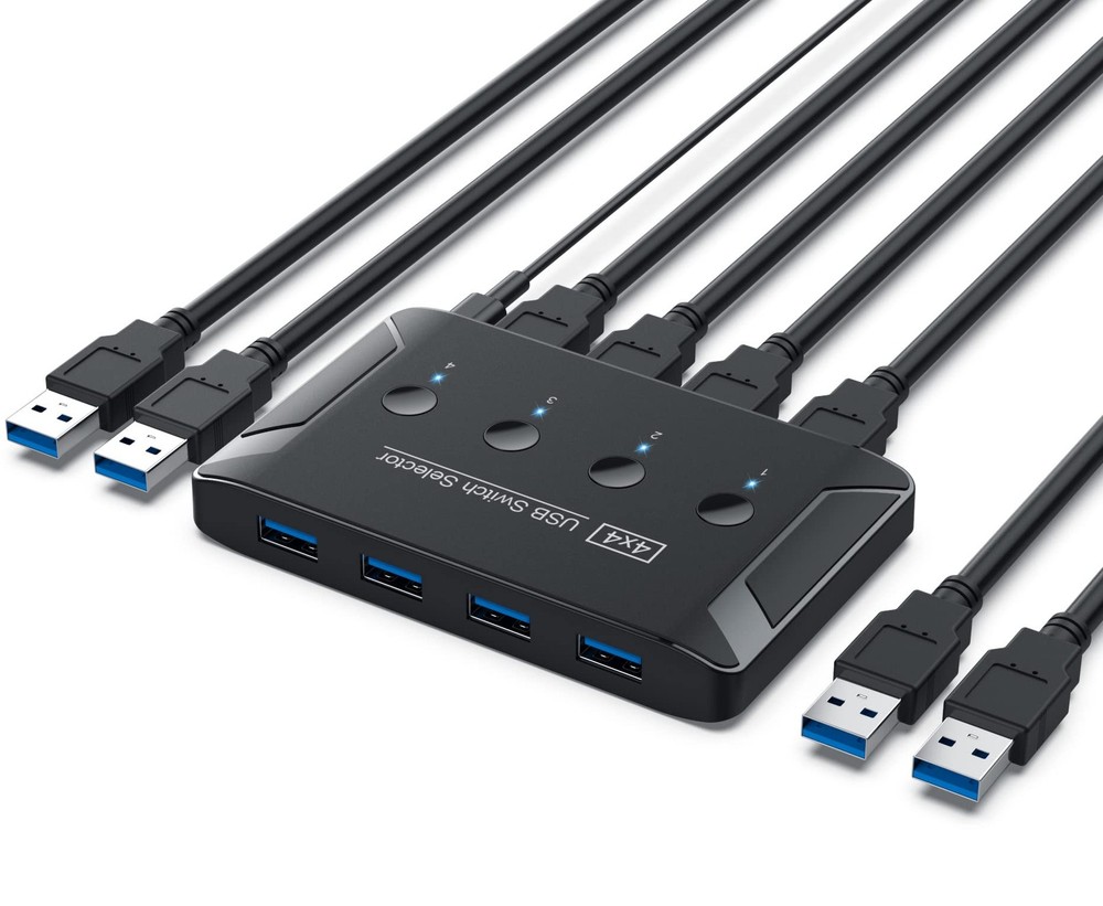 USB 3.0 Switch, Premium USB Switcher Computers Sharing 4 USB Devices for Keyb...