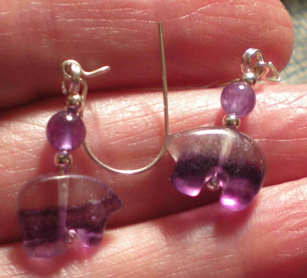 Fluorite Bear Totem with Amethyst Earrings e154