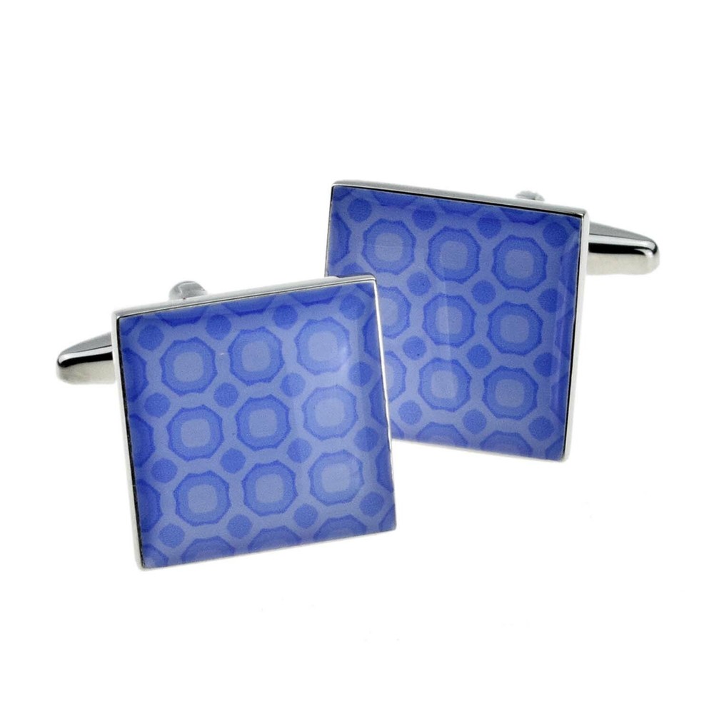 Two Tone Blue Tiled Pattern Square Design Cufflinks Boxed X2BOCS399