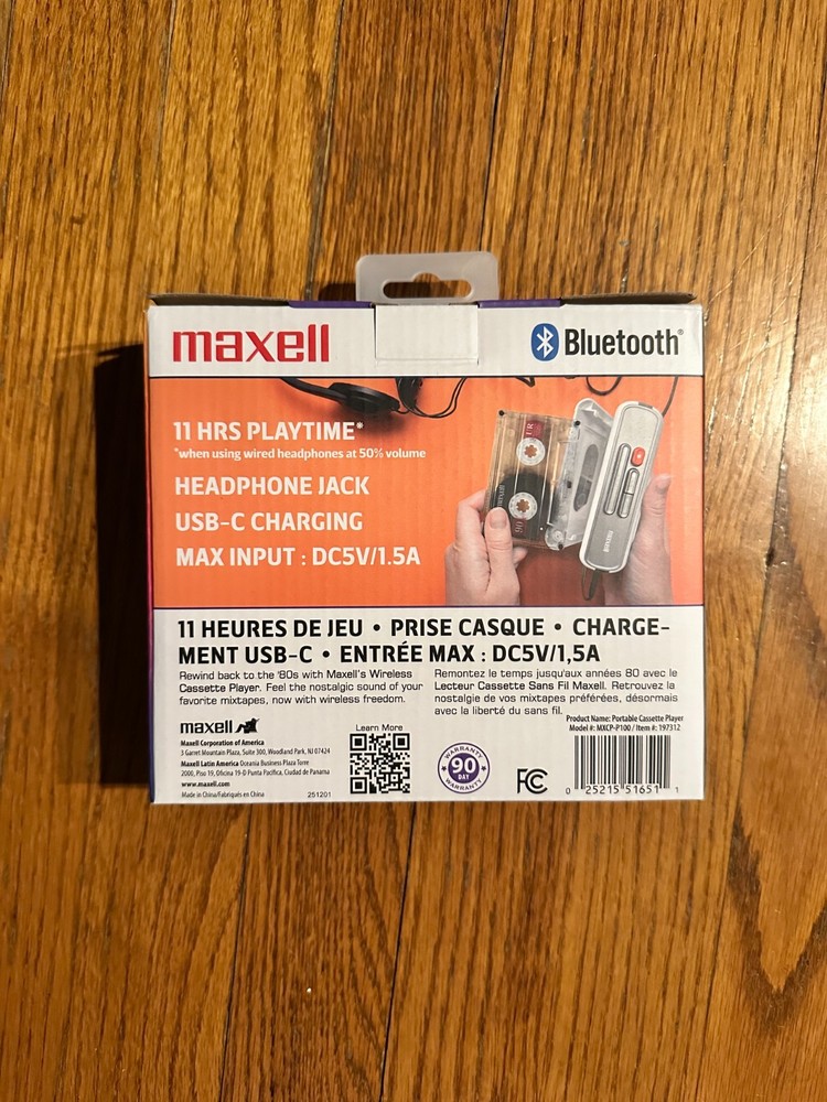 maxell MXCP-P100 White Portable Cassette Player Bluetooth (US Version) NEW