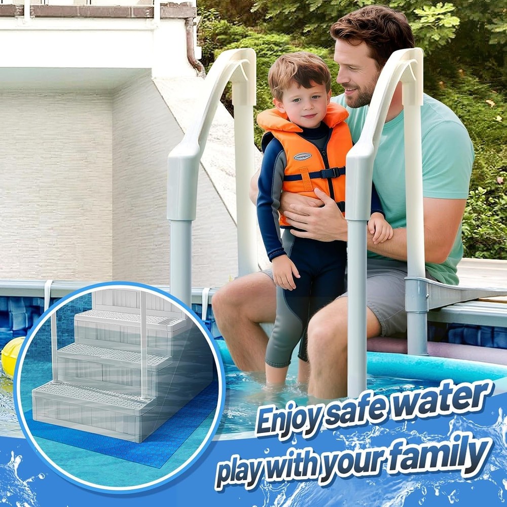 Blue Vinyl Pool Ladder Step Mat 36x36 Non-Slip, Buffer & Protector