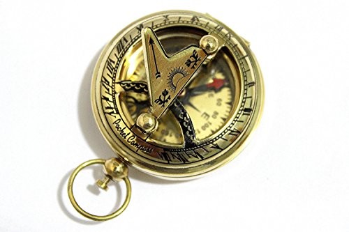 Brass Push Button Direction Sundial Compass - Pocket Sundial Compass Rustic
