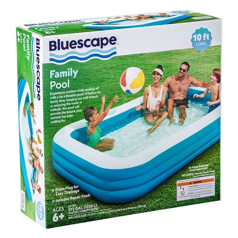 10ft Inflatable Family Pool Rectangular Above Ground Easy Setup Puncture Proof