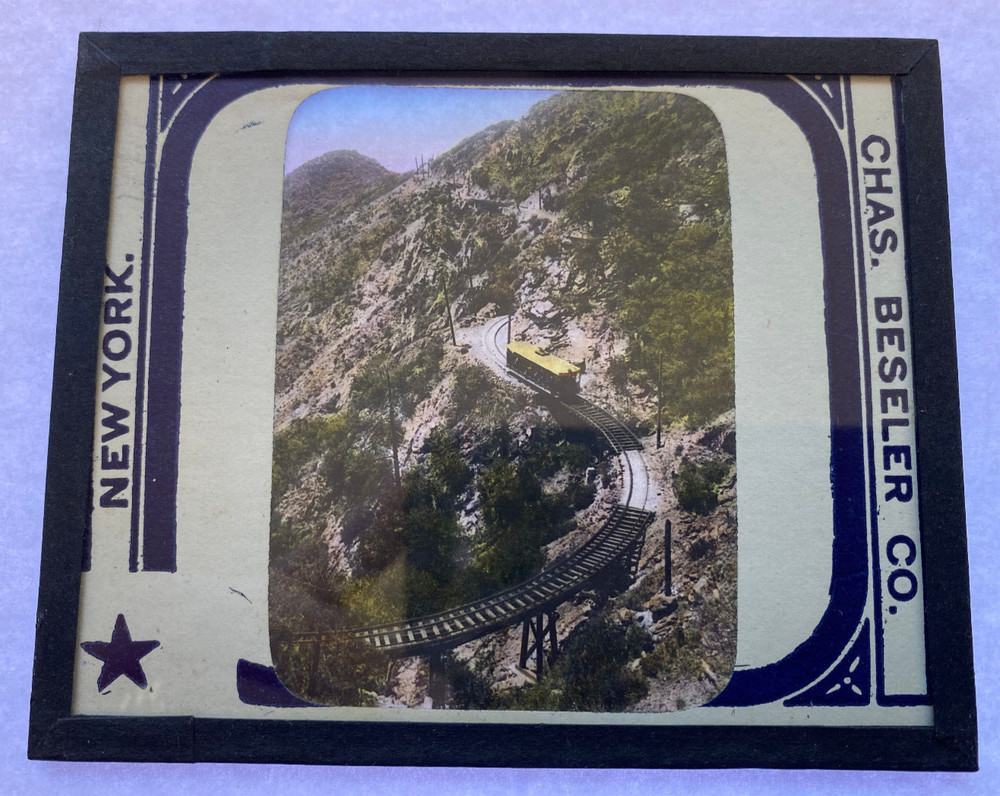 COLORED MAGIC LANTERN SLIDE MOUNTAIN TRAM RIDE CALIFORNIA 1900s