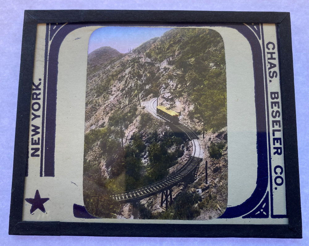 COLORED MAGIC LANTERN SLIDE MOUNTAIN TRAM RIDE CALIFORNIA 1900s