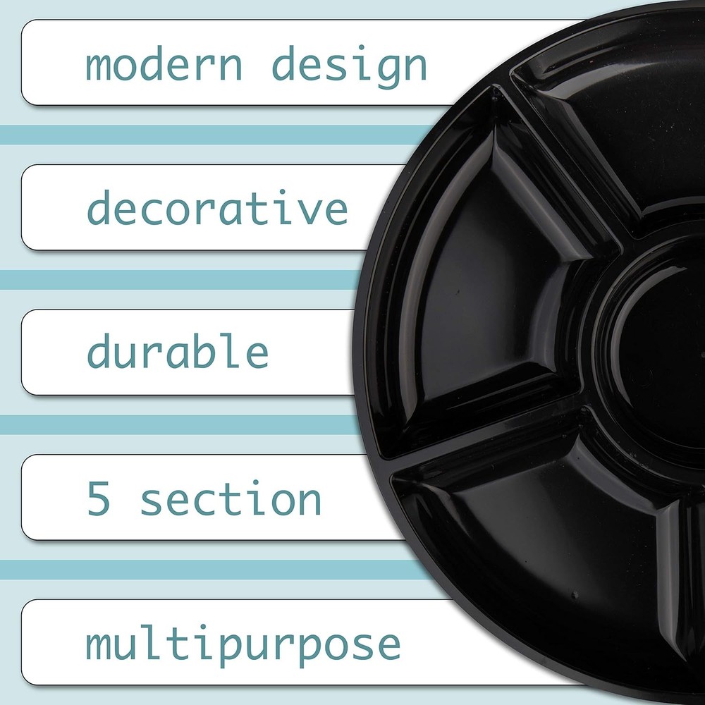 6 Sectional Round Plastic Serving Tray/Platter 2 Black