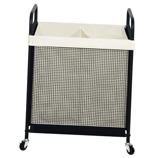 Laundry Hamper 2 Section, 100L Rolling Laundry Sorter Cart 2-Section Beige