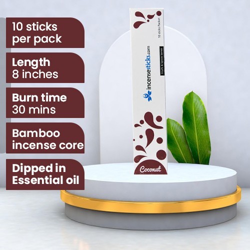 Coconut Incense 8" inch 10 Sticks Pack: 2 Packs