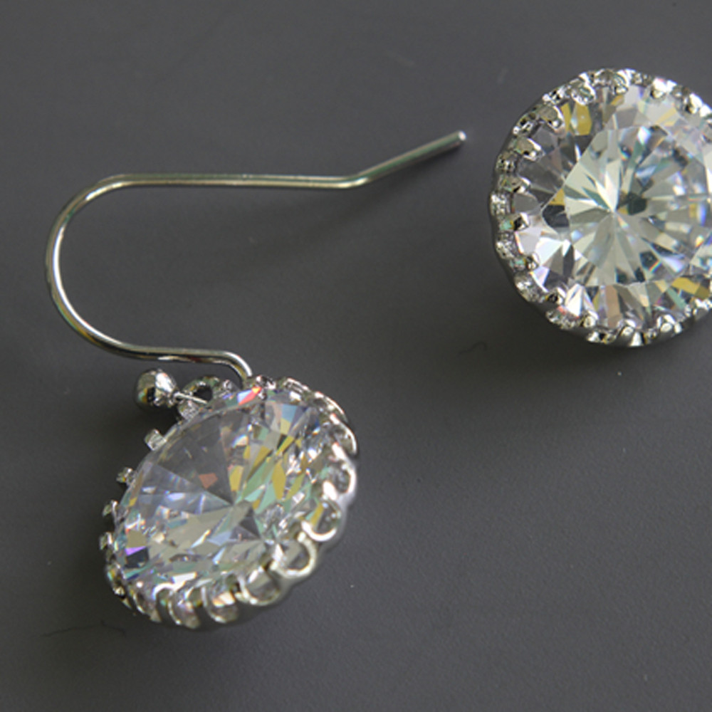 Cubic Zirconia Clear Round Dangle Earrings