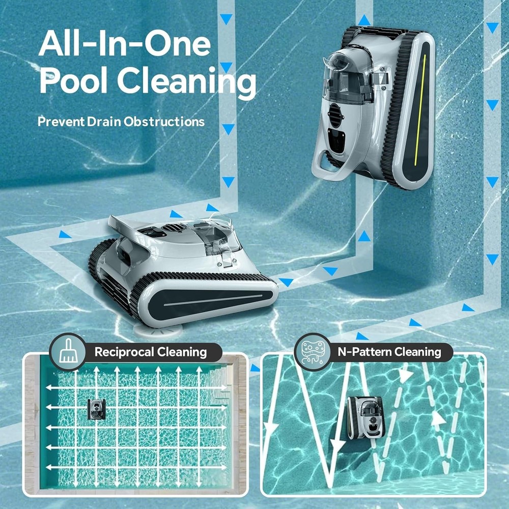 Smart Navigation PoolCleaner Wall and Waterline Cleaning Vacuum APP Control Grau