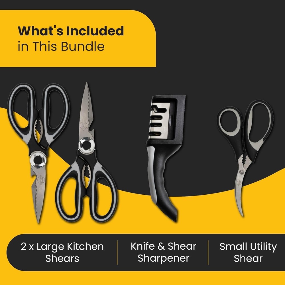Heavy Duty Kitchen Shears With Sharpener - Lifetime Replacement Warranty* - Mult