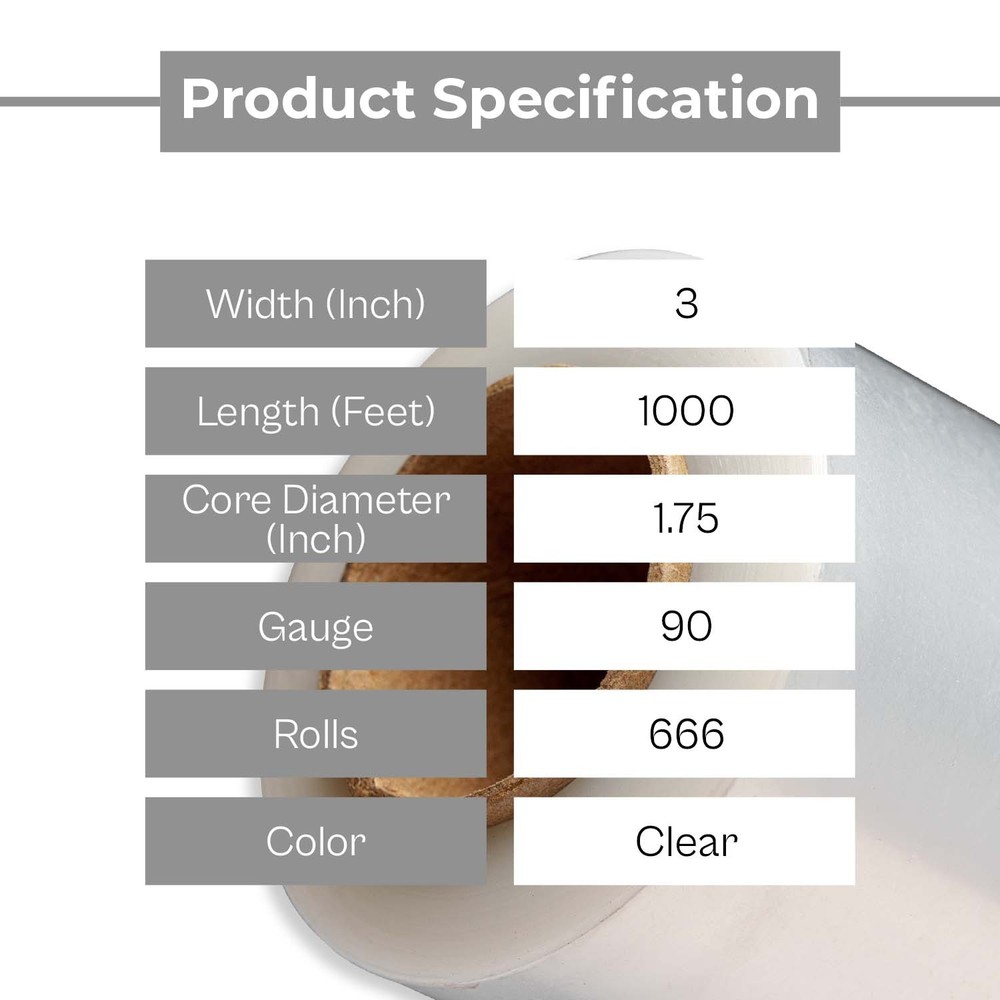 666 Rolls 3" x 1000' 90 Ga Extended Core Stretch Wrap with Black Spinner Handle