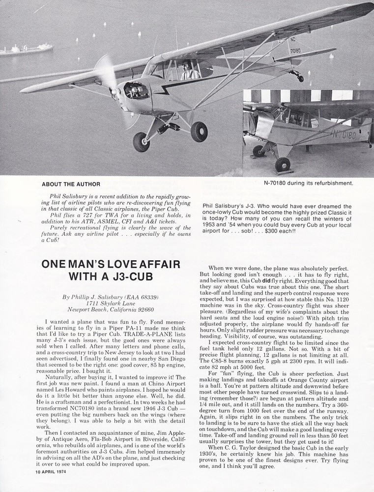 Piper Cub Aircraft Report 4/20/2024