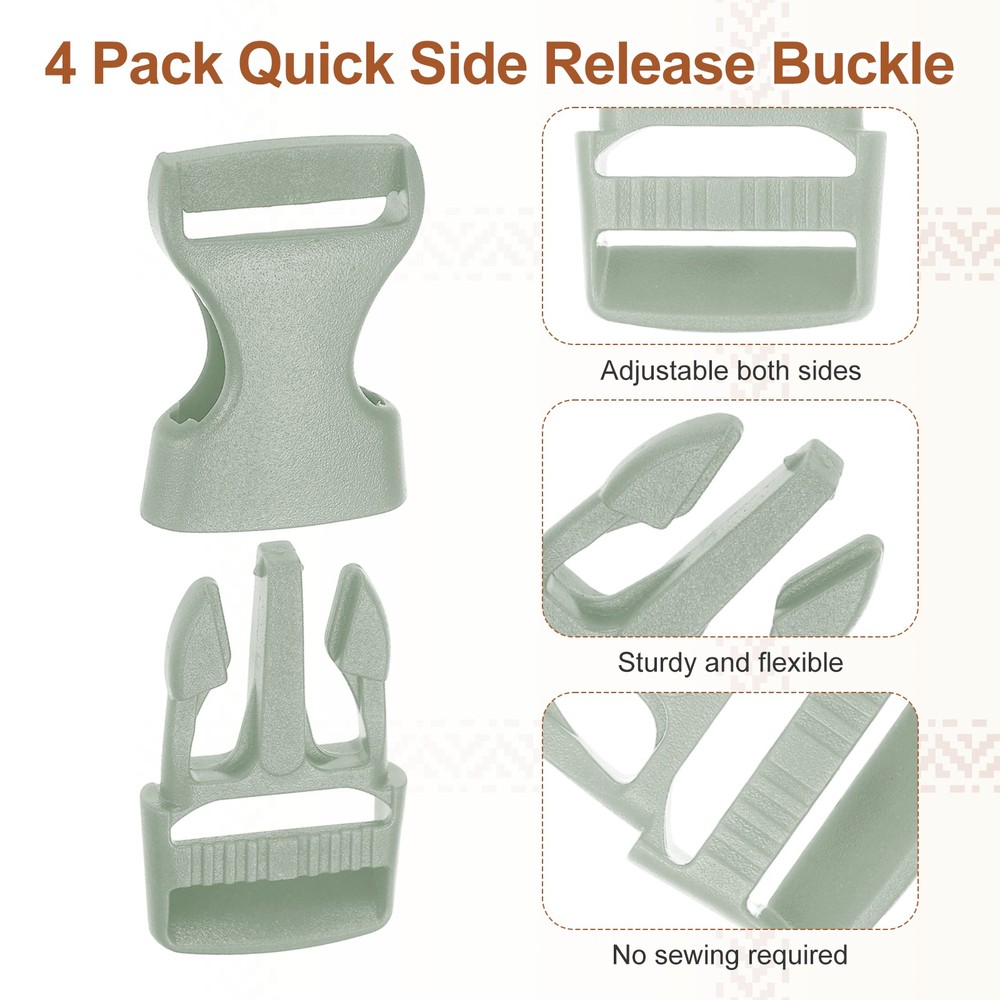 4 Pack Quick Side Release Buckle, 0.8" Plastic Buckle Clip, Bean Green