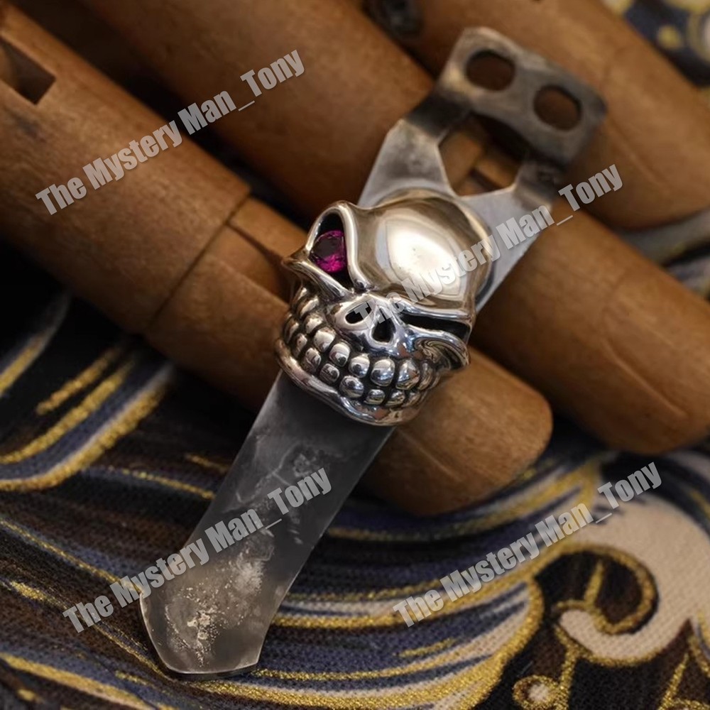 1 Pc 925 Silver Skull Pocket Clip for 2-hole EDC Torch Clips