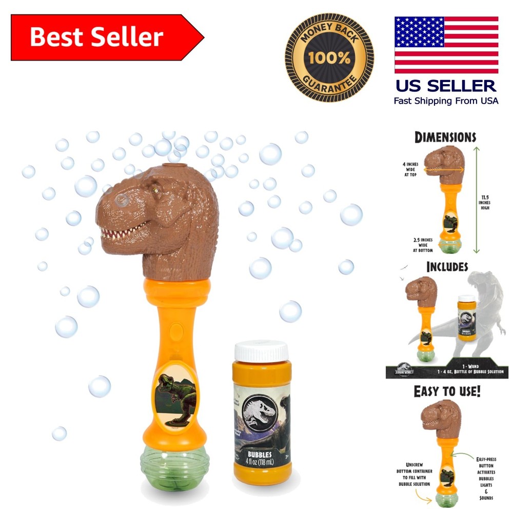Dinosaur Light Up Bubble Wand with Sounds - Includes 4oz Bubble Solution