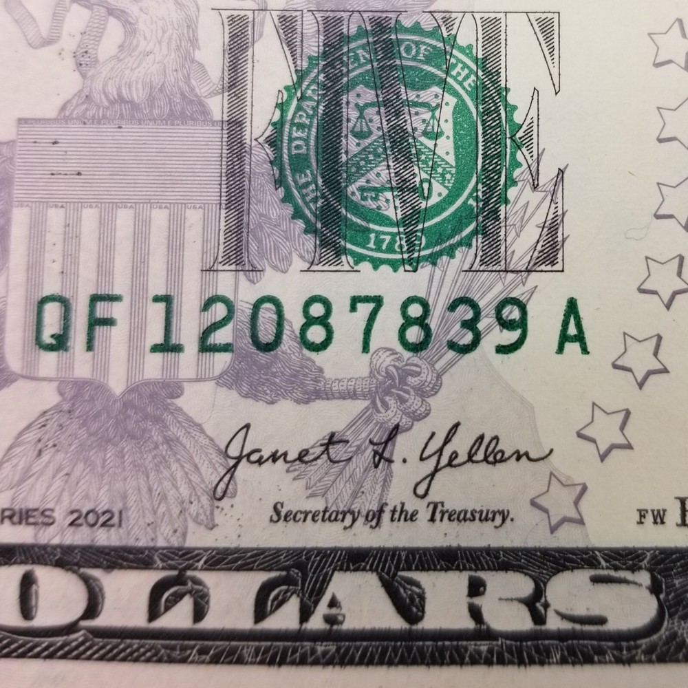 Ink Transfer FIVE Dollar Bill Over Ink Error Series Number QF 2021 $5 Note