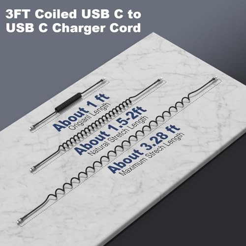 USB C to C Cable 3ft 2Pack Coiled USB C Charger Cable for Car Type C Fast