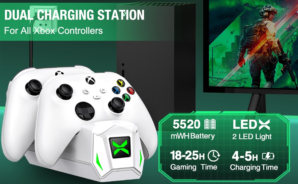 Dual Charging Dock for Xbox One Controller Battery Pack with 4 Battery Covers