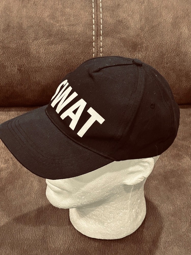 SWAT Baseball Hat Black White Strap back Cap