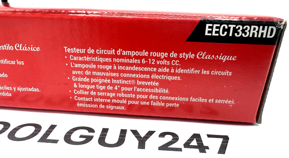 SNAP ON TOOLS EECT33RHD Classic Style RED Bulb Circuit Tester 6-12 Volt NEW +