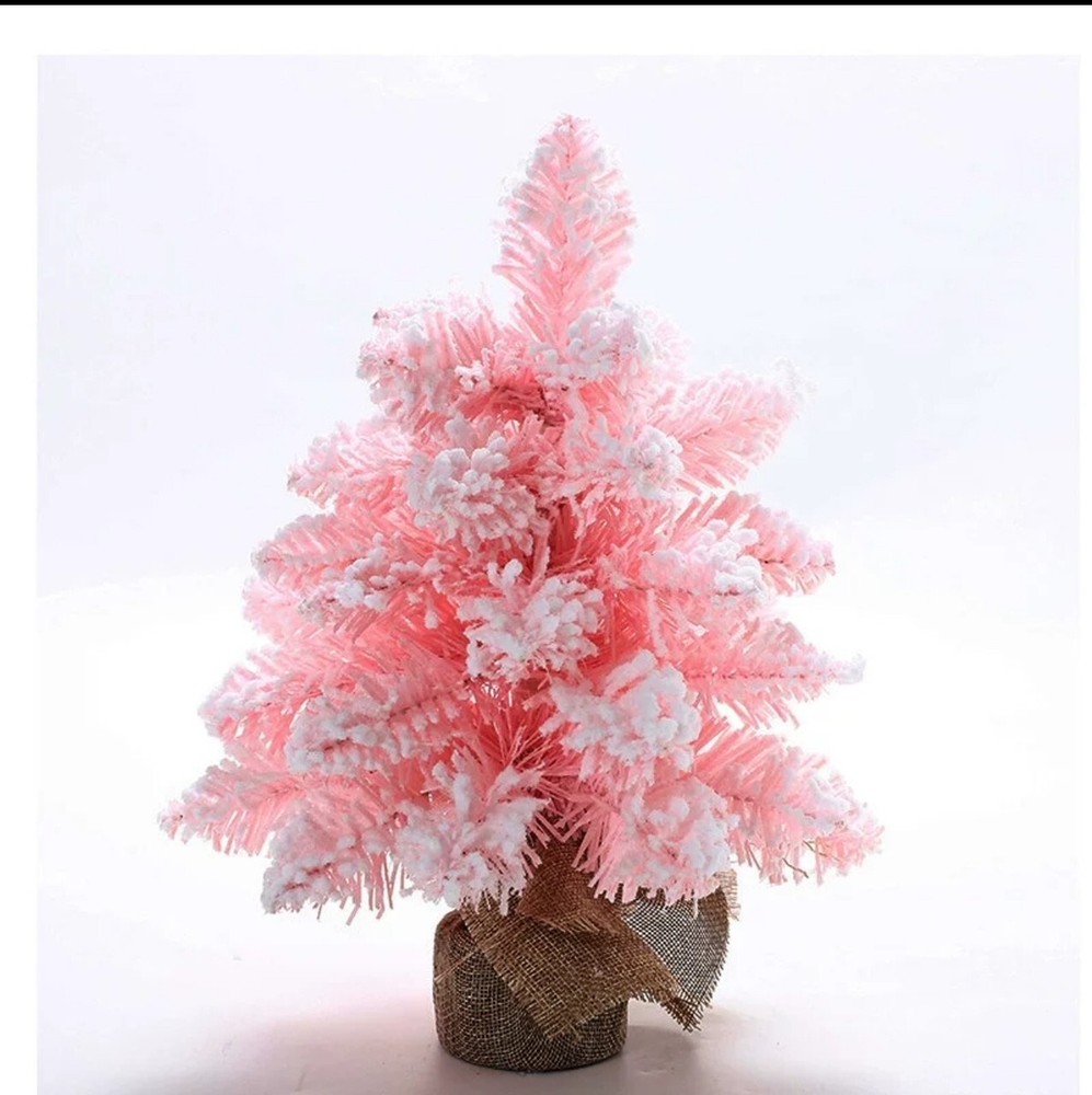 16 Inch Tabletop Pink Snow Flocked Artificial Christmas Tree
