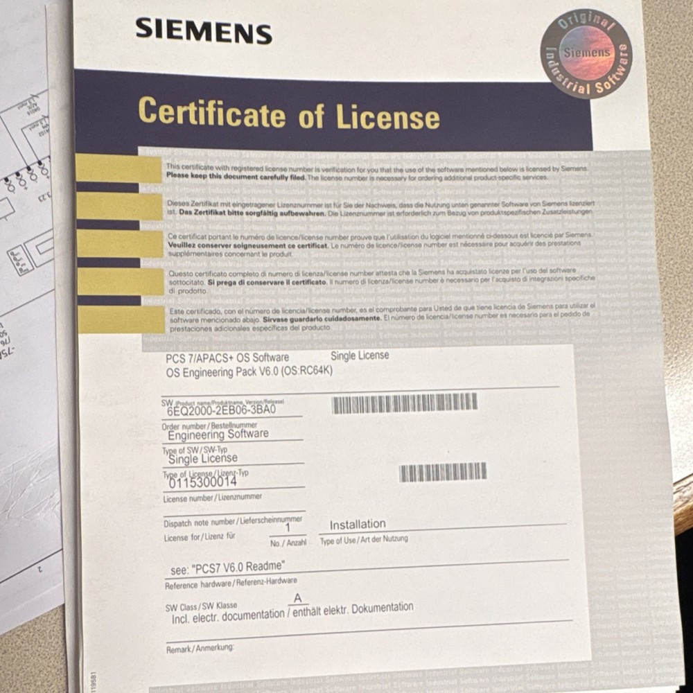 Siemens PCS 7/APACS+ OS Engineering Pack V6.0 Single License APACS+ Platform