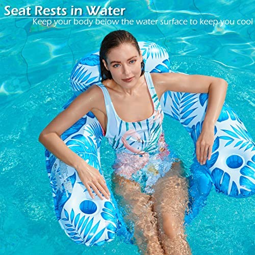 Inflatable Pool Float Chair - 2 Pack Pool Floaties Large TropicalBlue+Gold