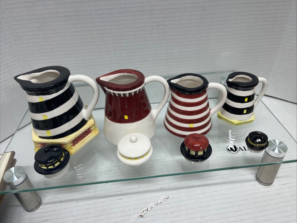 Set Of 4 Milk Cream Pitchers Lighthouse Design Assorted Sizes