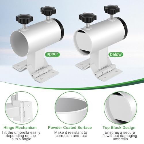 Umbrella Holder for Deck Railing, Adjustable Deck Umbrella Mount White