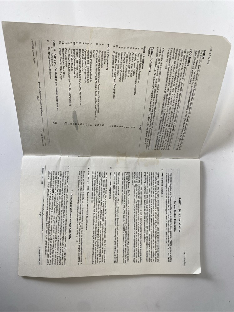radionics d4112 Control/communicator Instruction Book manual 1988