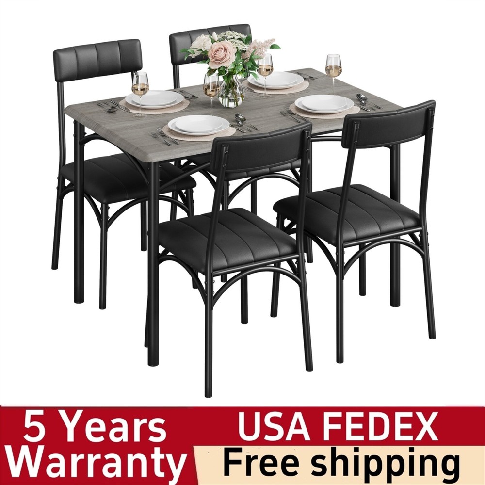 Dining Table Set for 4, Kitchen Table and Chairs for 4 with Upholstered Chairs
