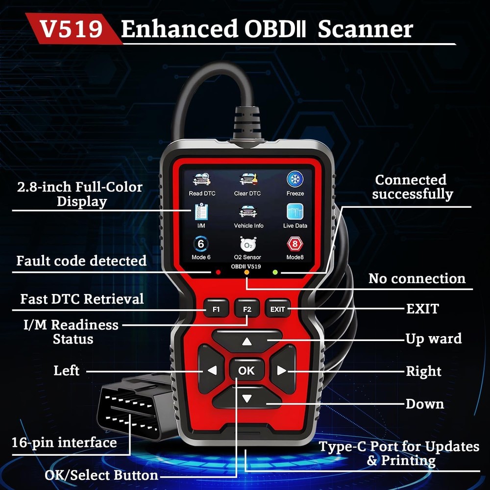 Professional OBD2 V519 Scanner - 2026 Upgraded OBDII + CAN Code Reader, Live Dat