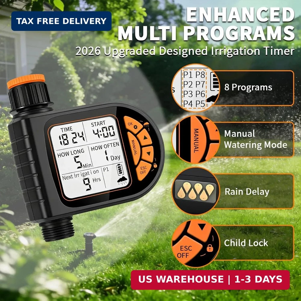 Sprinkler Timer for Garden Hose - Programmable Irrigation Timer with Rain Delay,