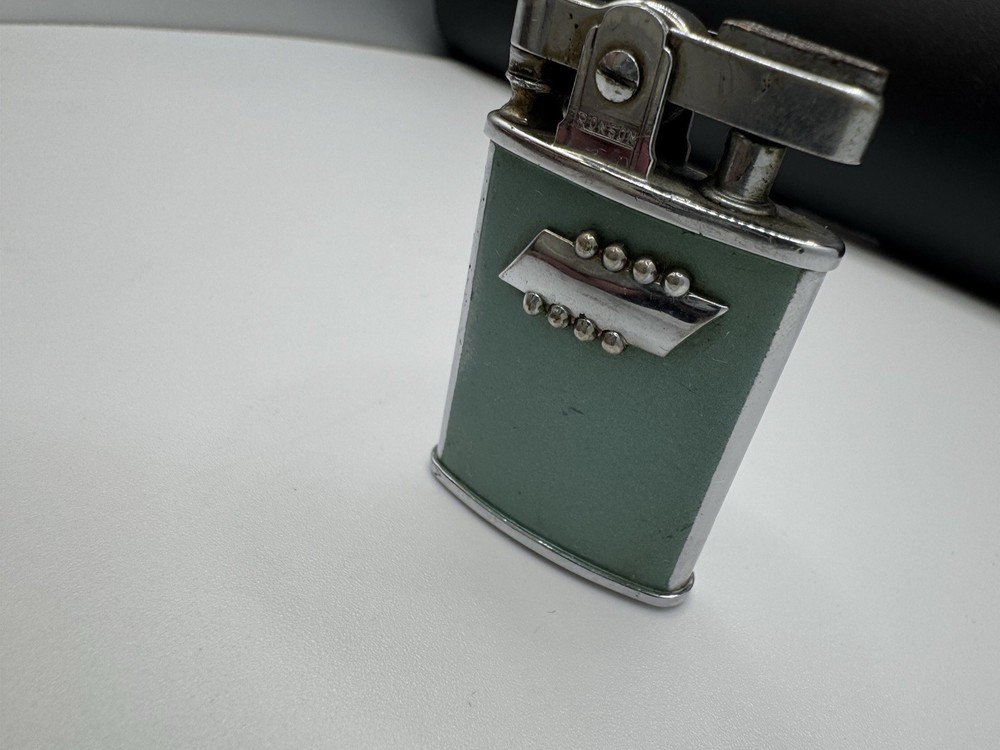 Vintage Ronson Gem Lighter Green w/ Silver Trim
