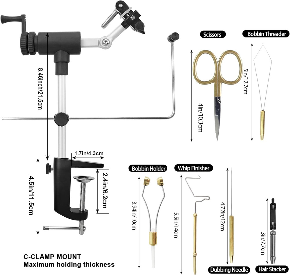 Microgrip II Generation Rotary Fly Tying Vise – Complete Vise, Tools & Materials
